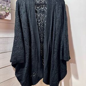 Torrid Black Cardigan with Lace Detail and Dolman Sleeves